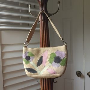 NWOT Fun Suede New York & Company Top Handle Purse with Floral Designs, Boho.